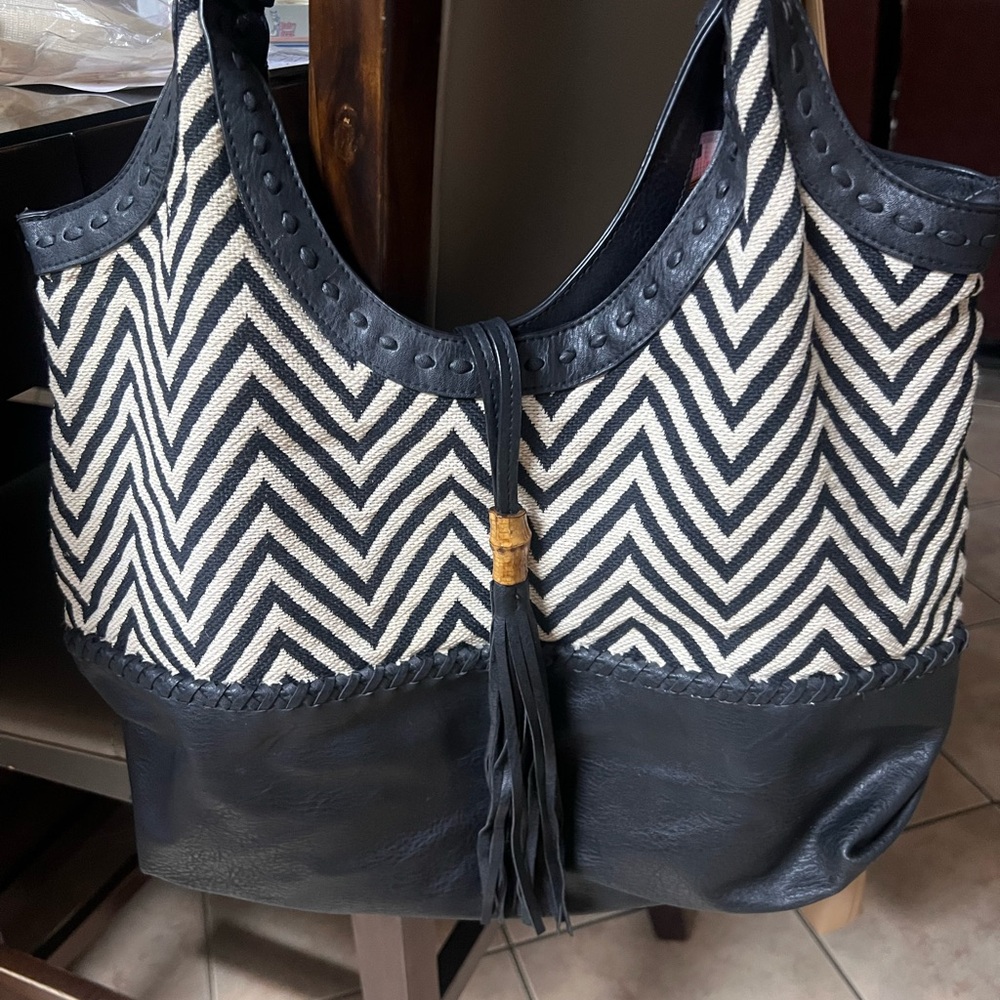 Big Buddha Black and White Chevron Tote